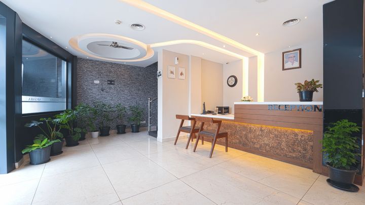 The lobby, with seating along the front windows